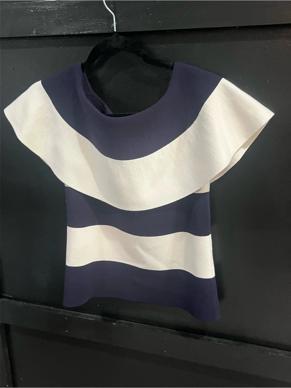 Ann Tyalor Stunning Navy and White Striped Off-Shoulder Two Piece Set